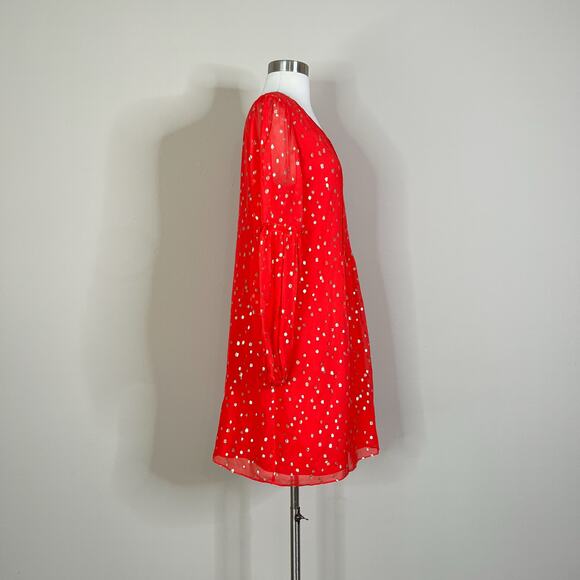 Lilly Pulitzer | Silk Cleme Red Gold Polka Dot Balloon Sleeve Shift Dress 8 EUC - Picture 6 of 13